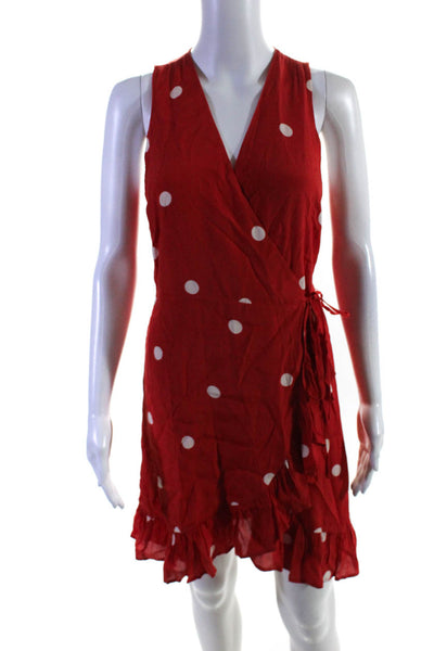 Rails Women's V-Neck Sleeveless Ruffle Wrap Mini Dress Red Polka Dot Size S