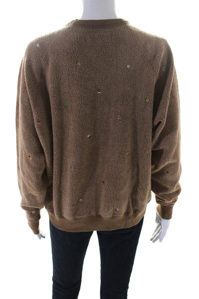 The Great Womens Embroidered Floral Print Pullover Sweatshirt Brown Size 1