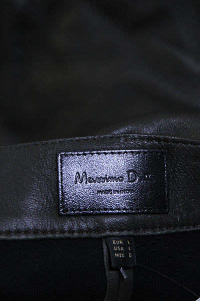 Massimo Dutti Womens Leather Hook Closure Mid-Rise Skinny Pants Olive Size L