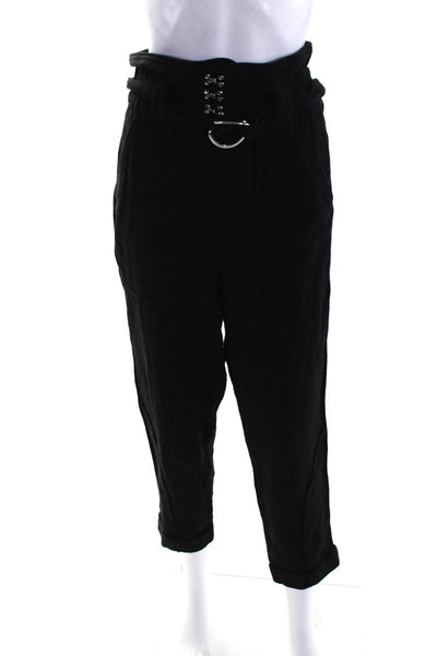 IRO Womens Cotton High-Rise Straight Leg Paperbag Waist Pants Black Size 34