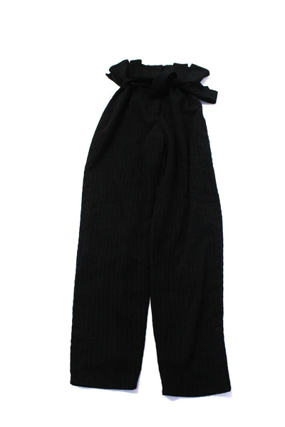 Lovers + Friends Womens Striped Belted High-Rise Tapered Pants Black Size XS