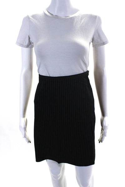 Armani Collezioni Womens Three Button Pinstriped Skirt Suit Black Wool Size 12