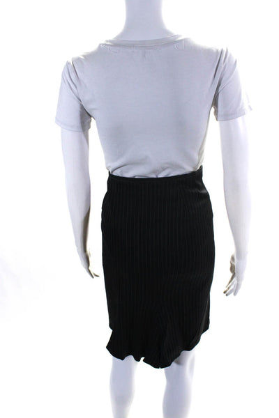 Armani Collezioni Womens Three Button Pinstriped Skirt Suit Black Wool Size 12