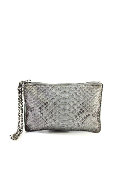 Designer Womens Python Snakeskin Leather Chain Wristlet Wallet Gray