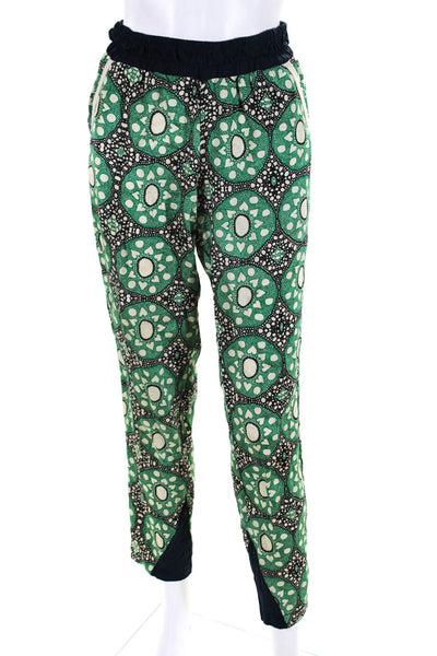 Sea Womens Silk Geometric Print Ruched Elastic Waist Slip-On Pants Green Size 2