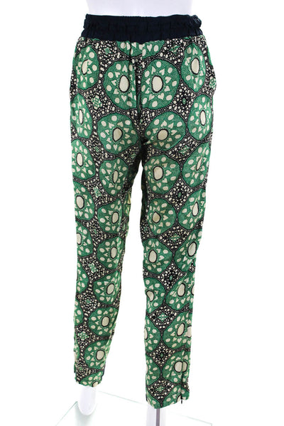 Sea Womens Silk Geometric Print Ruched Elastic Waist Slip-On Pants Green Size 2
