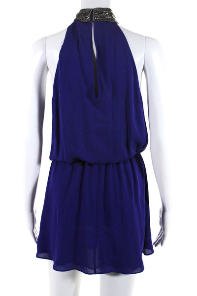 Ramy Brook Womens Silk Embroider Sleeveless Blouson Halter Dress Purple Size XS