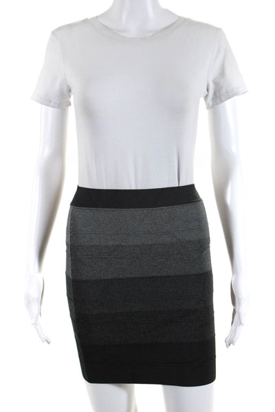 BCBG Max Azria Womens Ribbed Striped Colorblock Elastic Mini Skirt Gray Size XS