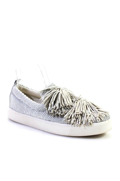 Sam Edelman Womens Metallic Woven Fringed Pom Pom Slip-On Shoes Silver Size 8