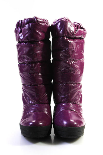 Coach Womens Quilted Puffer Drawstring Wedge Heels Mid-Calf Boots Purple Size 8