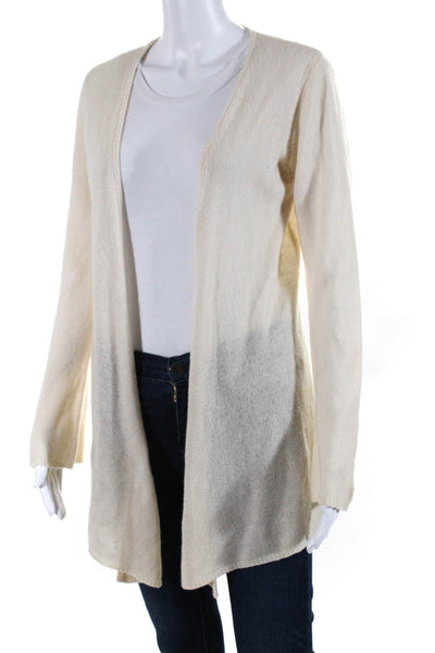 Minnie Rose Womens Cashmere Knit Long Sleeve Open Sweater Cardigan Ivory Size S