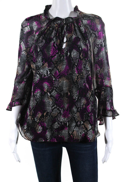 Alice & Trixie Womens Silk Python Print V-Neck Long Sleeve Top Multicolor Size M
