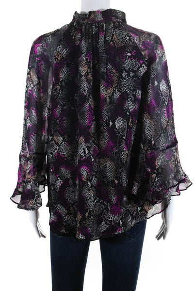 Alice & Trixie Womens Silk Python Print V-Neck Long Sleeve Top Multicolor Size M