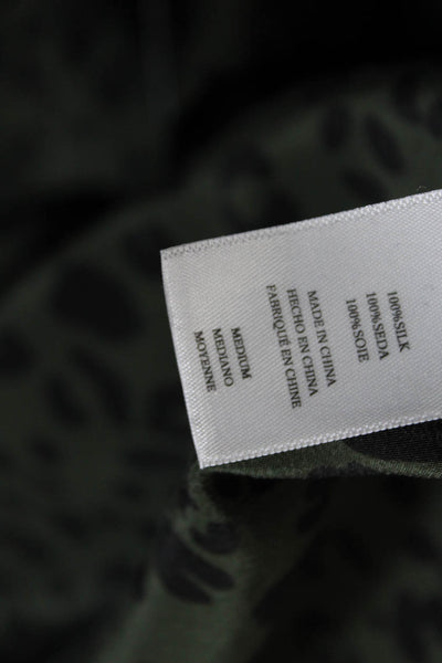 Rails Womens Silk Georgette Leopard Print Button Down Blouse Top Green Size M