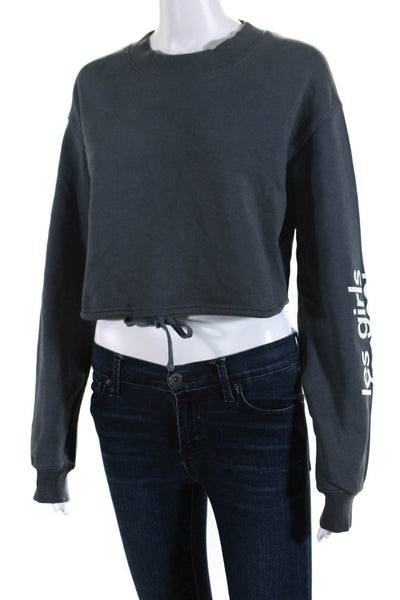 Les Girls Les Boys Womens Crew Neck Logo Cropped Sweatshirt Gray Size Medium