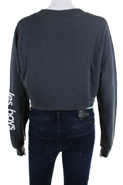 Les Girls Les Boys Womens Crew Neck Logo Cropped Sweatshirt Gray Size Medium