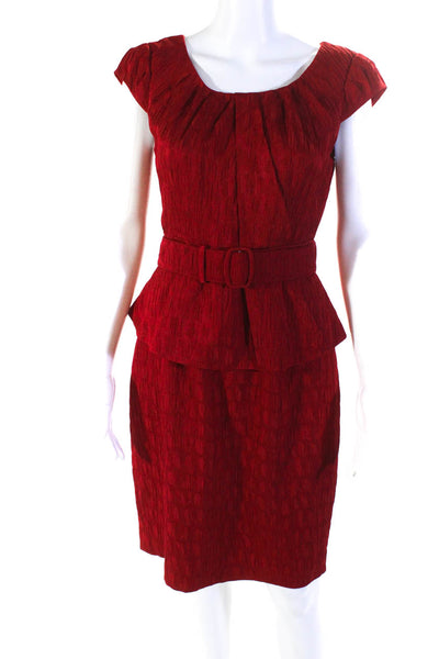 Kay Unger Women's Sleeveless Belted Peplum Sheath Dress Red Size 4