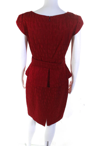 Kay Unger Women's Sleeveless Belted Peplum Sheath Dress Red Size 4