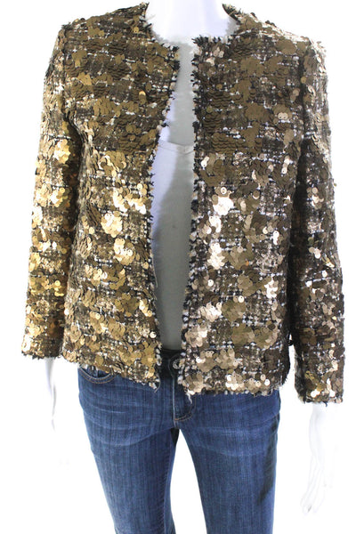 Zara Women's Tweed Sequin Embellished Open Front jacket Gold Size XS