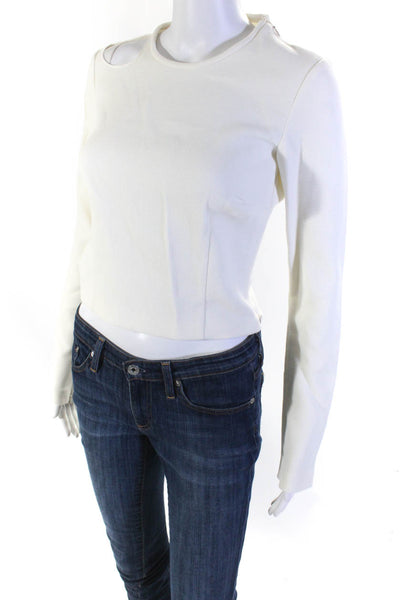 Rosie Assoulin Womens White Textured Cut Out Detail Log Sleeve Blouse Top Size 4