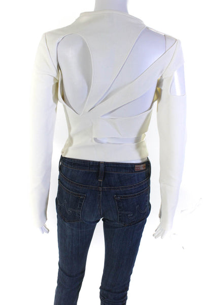Rosie Assoulin Womens White Textured Cut Out Detail Log Sleeve Blouse Top Size 4