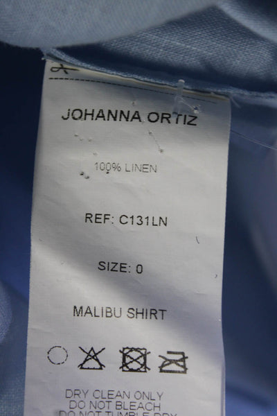 Johanna Ortiz Womens Blue Linen Collar One Shoulder Long Sleeve Blouse Top Size0