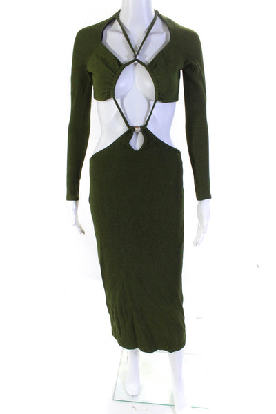 PatBO Womens Green Cut Out Waist Tie Front Long Sleeve Bodycon Dress Size XS