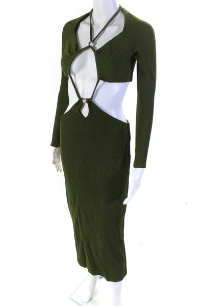 PatBO Womens Green Cut Out Waist Tie Front Long Sleeve Bodycon Dress Size XS