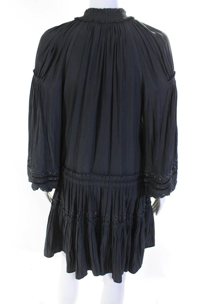Ramy Brook Women's High Neck Long Sleeve Embellished Blouson Dress Gray Size XS