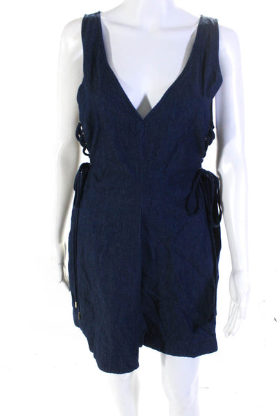 Intermix Women's Cotton Side Lace Up V-Neck Shift Dress Blue Size 10