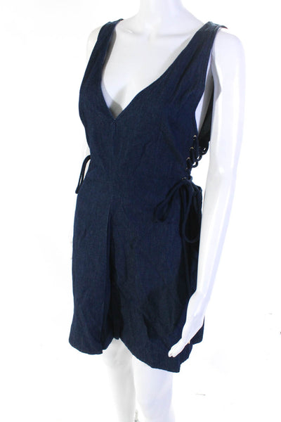 Intermix Women's Cotton Side Lace Up V-Neck Shift Dress Blue Size 10