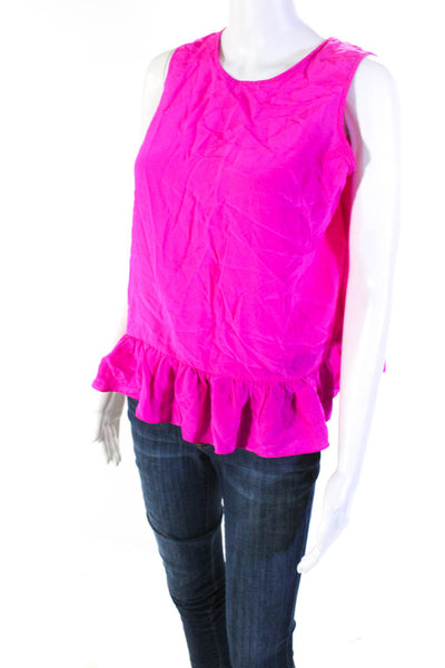 Amanda Uprichard Women's Silk Ruffle Trim Sleeveless Blouse Fuschia Size S
