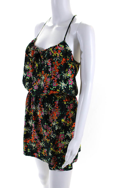 Parker Women Racerback Floral Elastic Waist Mini Dress Black Orange Yellow Small