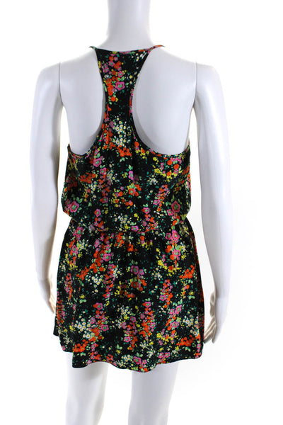 Parker Women Racerback Floral Elastic Waist Mini Dress Black Orange Yellow Small