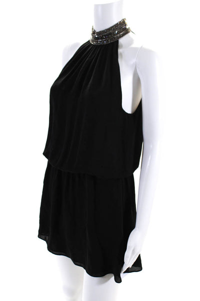 Ramy Brook Womens Sleeveless Beaded High Neck Silk Dress Black Size Extra Small
