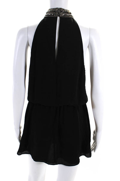 Ramy Brook Womens Sleeveless Beaded High Neck Silk Dress Black Size Extra Small
