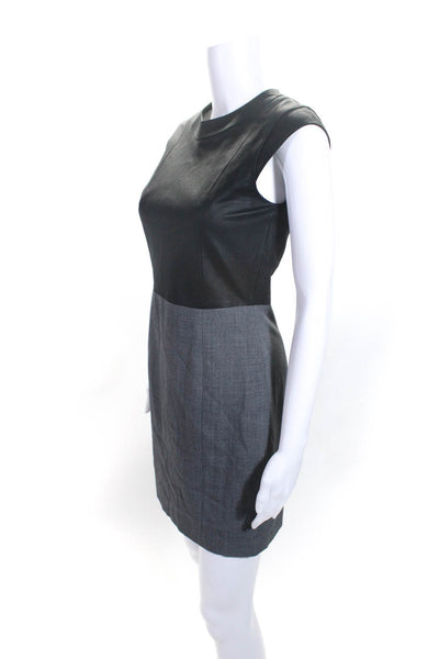 Theory Women's Round Neck Sleeveless A-Line Mini Dress Black Gray Size 2