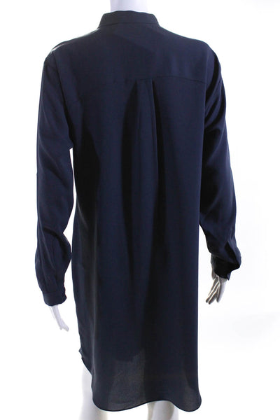 T Tahari Women's Long Sleeves Button Down Midi Shirt Dress Navy Blue Size M