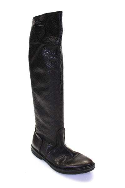 Donna Karan Womens Pebble Grain Leather Pull On Knee High Boots Brown Size 9