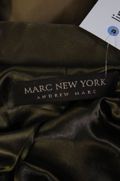 Marc New York Womens Olive Leather Collar Full Zip Long Sleeve Jacket Size S