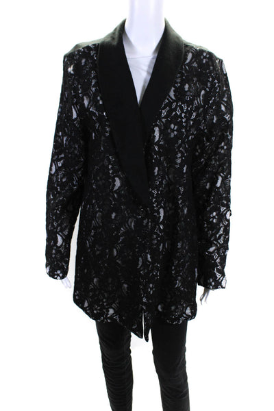 Magaschoni Womens Single Button Knit Collar Lace Overlay Jacket Black Size XL