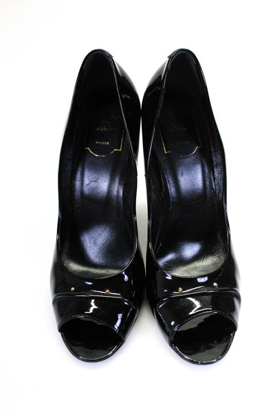 Roger Vivier Womens Stiletto Peep Toe Pumps Black Patent Leather Size 39