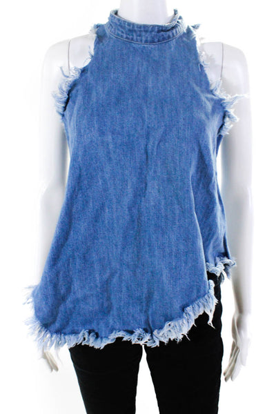 Do+Be  Women's Cotton Asymmetric Raw Hem Halter Neck Blouse Blue Size S