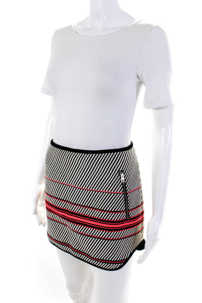 Rag & Bone Women's Curved Hem Striped Full Zip Mini Skirt Black Size M