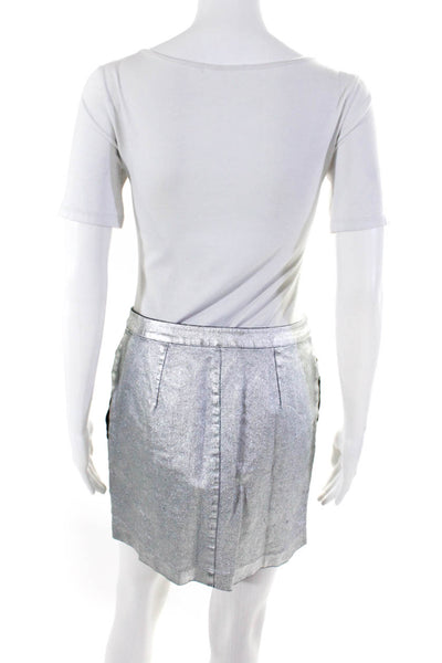 Robert Rodriguez Women's Full Zip Metallic Unlined Pencil Skirt Silver Size 6
