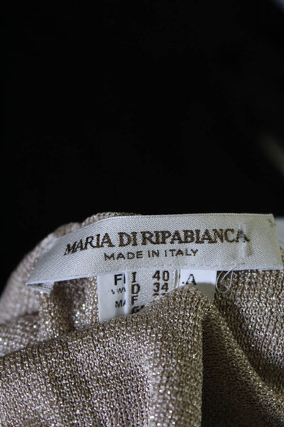 Maria Di Ripabianca Womens Metallic Long Sleeve Boat Neck Blouse Beige Size 4