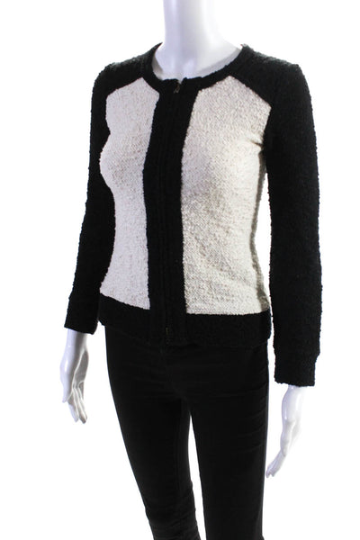 J Crew Womens Wool Tweed Colorblock Print Full Zip Jacket Ivory Black Size 2XS