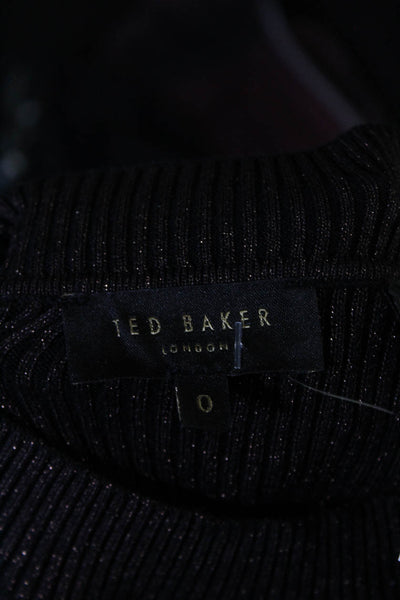 Ted Baker London Womens Cotton Metallic Mock Neck Big Bow Knit Top Black Size 0