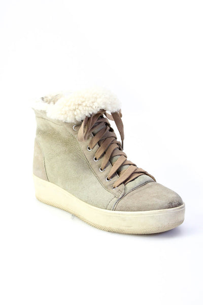Scoop Women's Suede Sherpa Lined Lace Up Boots Taupe Size 8