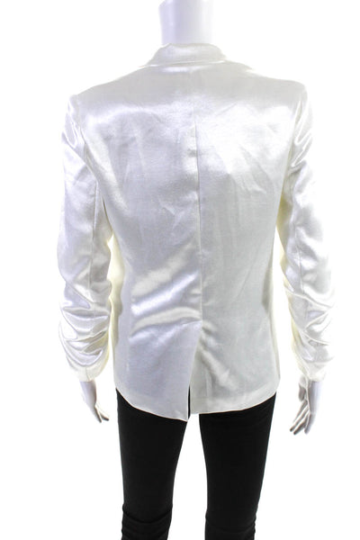 Generation Love Womens Ruched Sleeve Peak Lapel Satin Blazer Jacket White XS